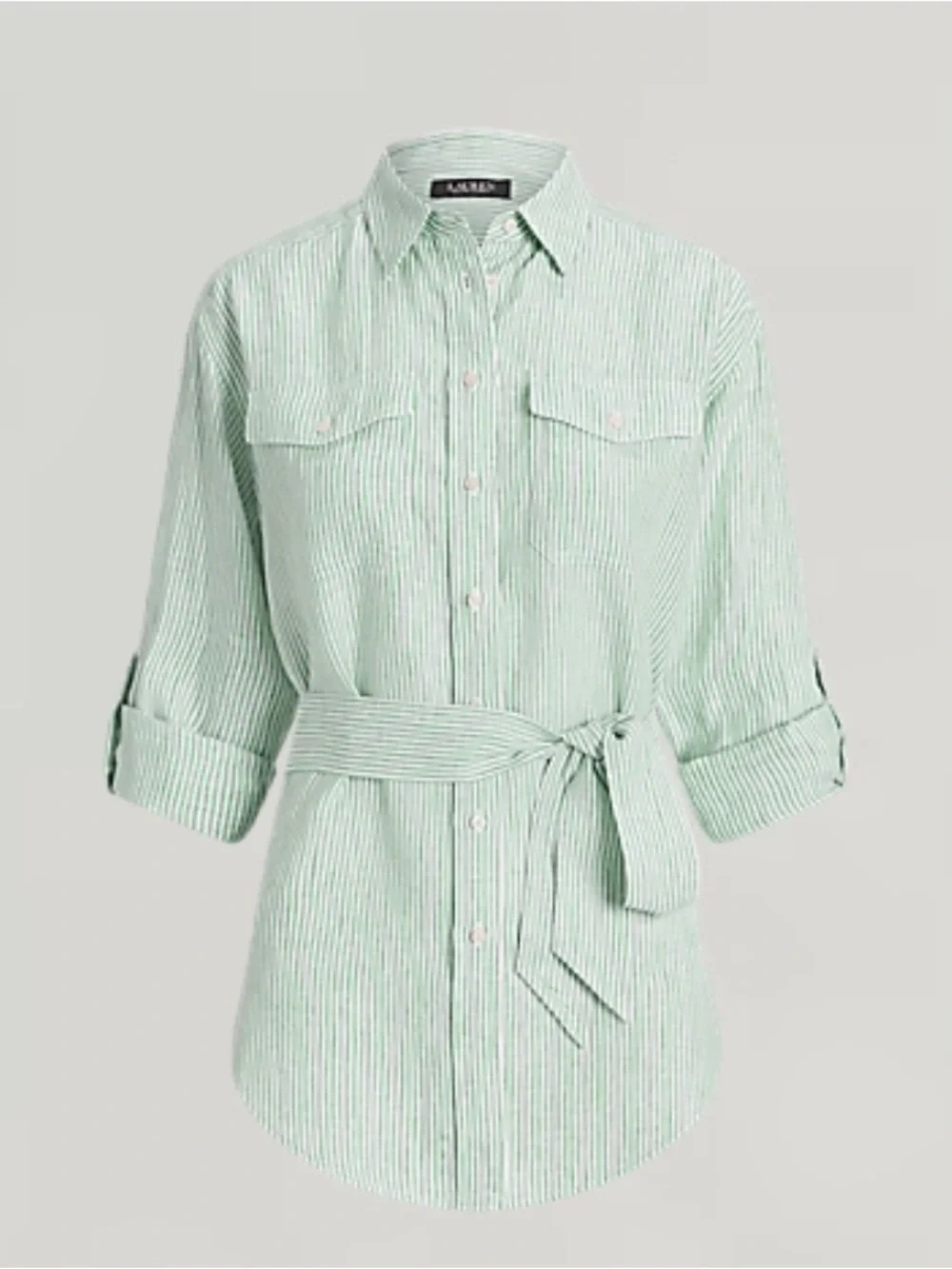 Ralph Lauren Relaxed Fit Striped Belted Linen Shirt NWOT Size Large